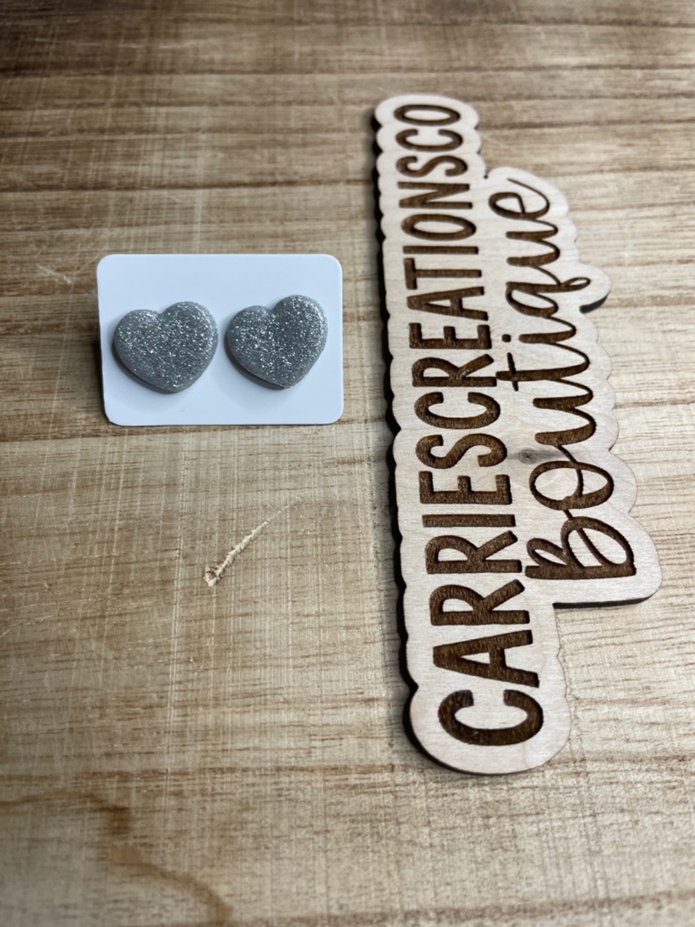 Silver Glitter Heart Stud Earrings